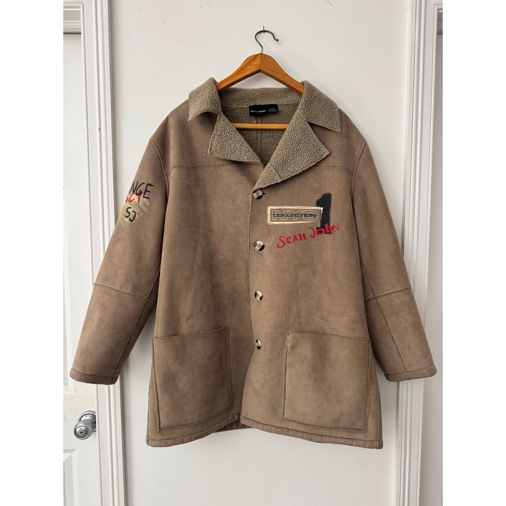 Sean John XL Faux Suede Sherpa Lined Jacket 90s Y2K Hip Hop Streetwear Coat